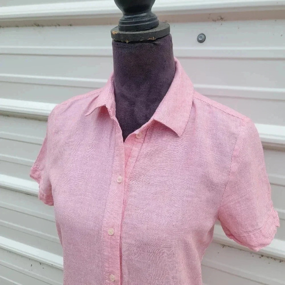 $172 ARMANI EXCHANGE Women's Long Shirt Dress Linen Blend Striped Button Pink 2 - Picture 4 of 15
